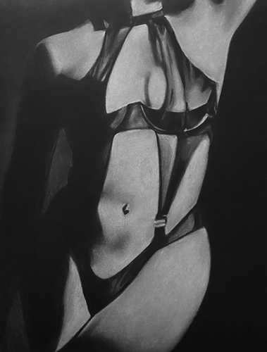 Vixen 20” x 15”White pastel on black pastel paperFloating frame, 24” x 18”